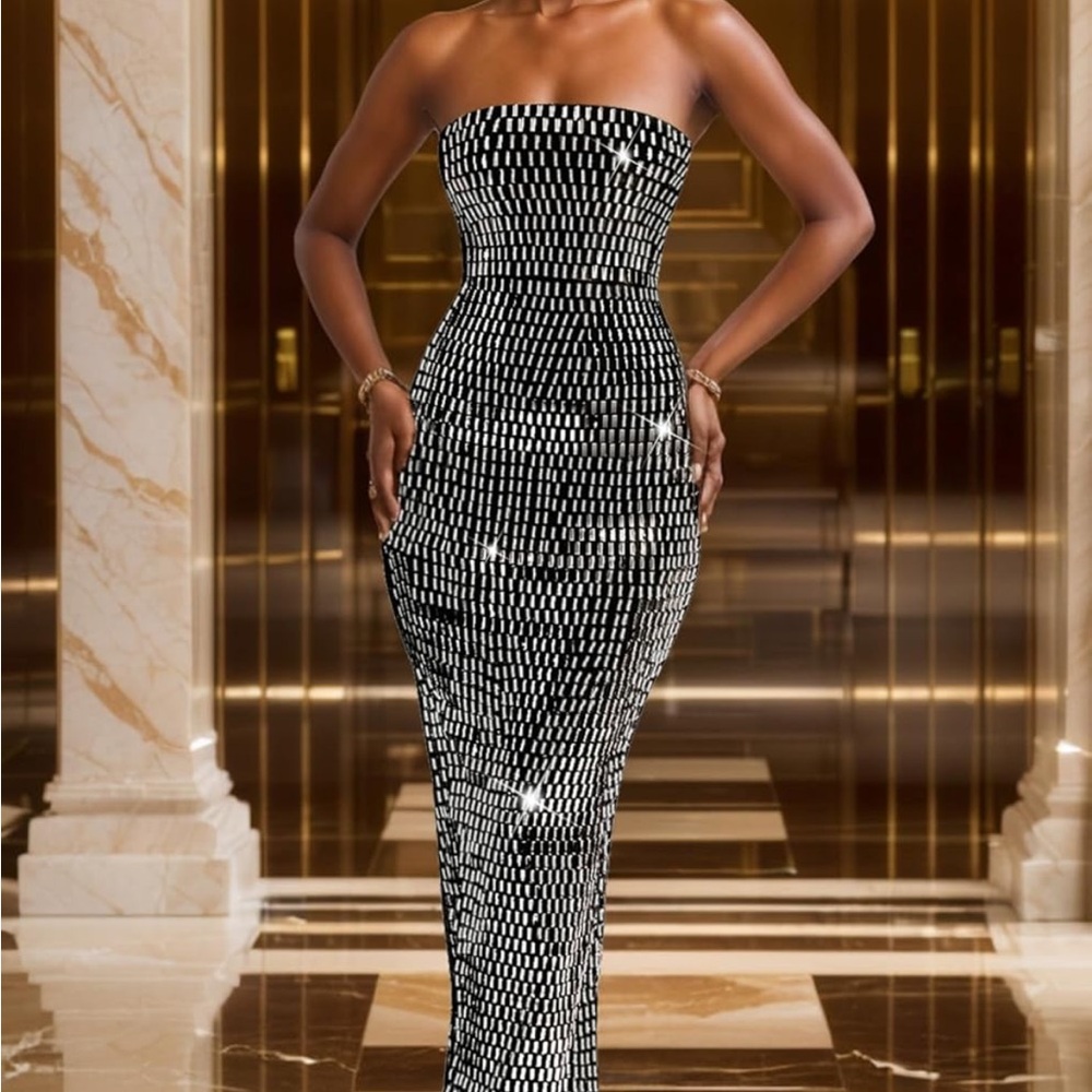 Elegant Black Strapless Dress with Crystals